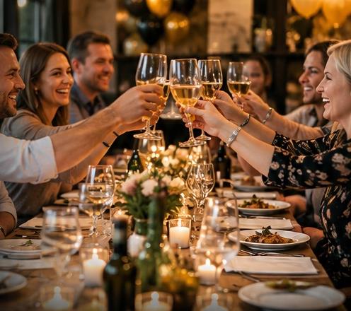 Family and friends enjoying a private celebration meal together